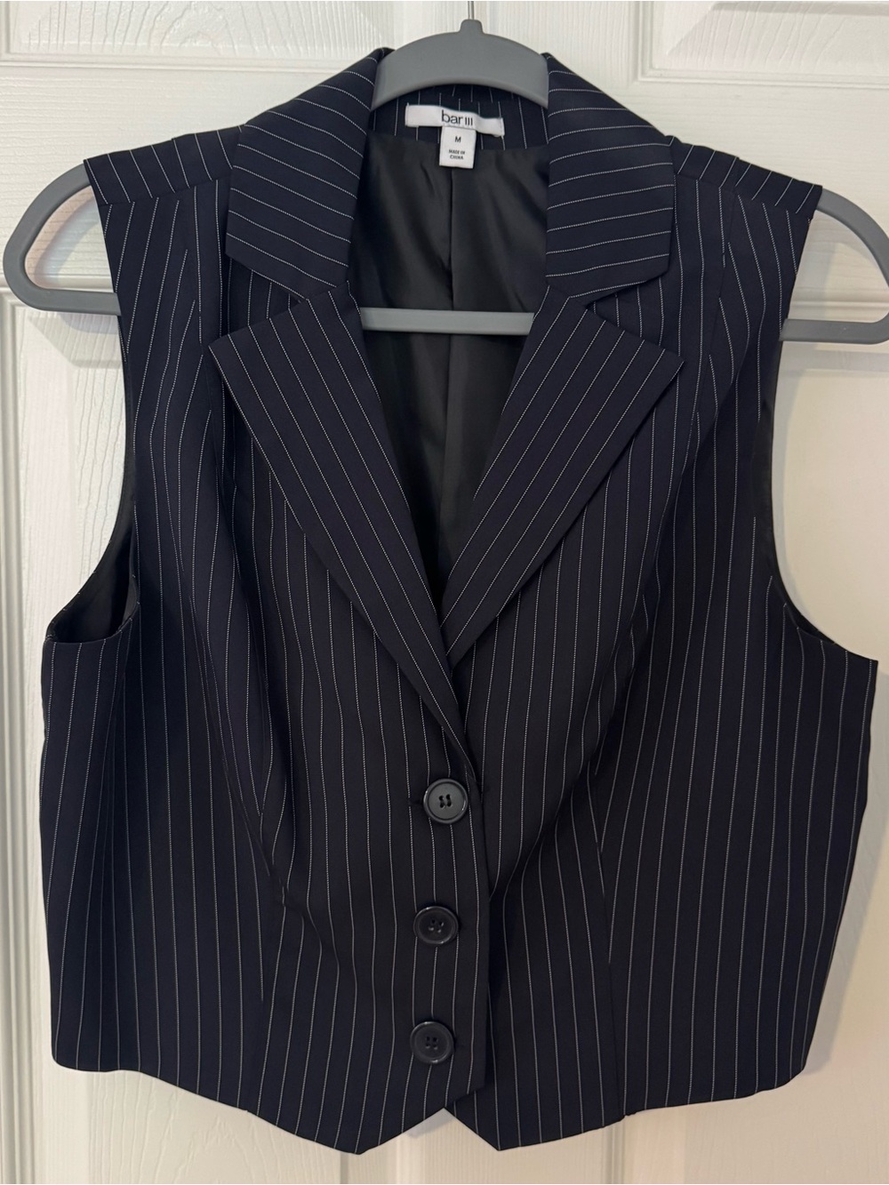 Bar III Black Pinstripe Tailored Vest